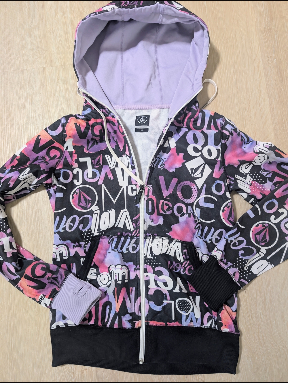 Volcom Vintage Graffiti Logo Full Zip Hoodie Purple Size Small